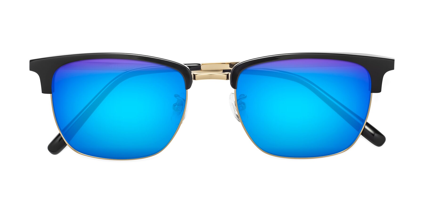 Folded Front of Milpa in Black-Gold with Blue Mirrored Lenses