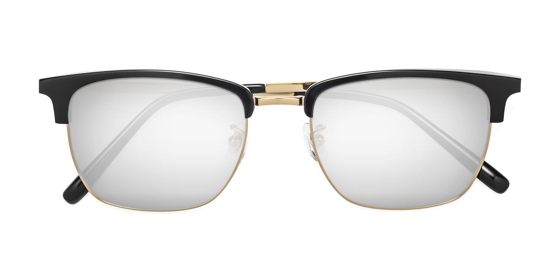 Folded Front of Milpa in Black-Gold with Silver Mirrored Lenses