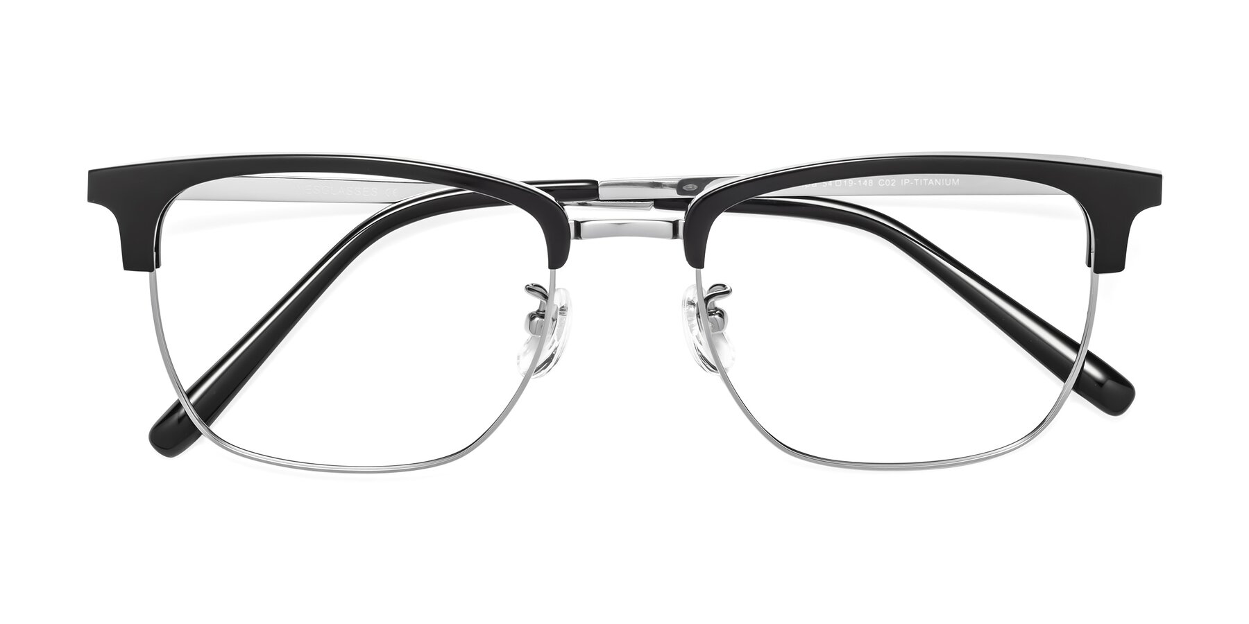 Folded Front of Milpa in Black-Silver with Clear Reading Eyeglass Lenses