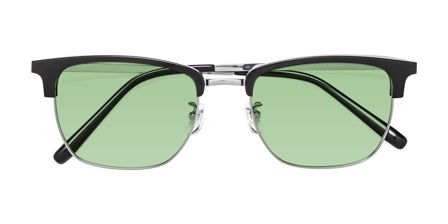 Folded Front of Milpa in Black-Silver with Medium Green Tinted Lenses