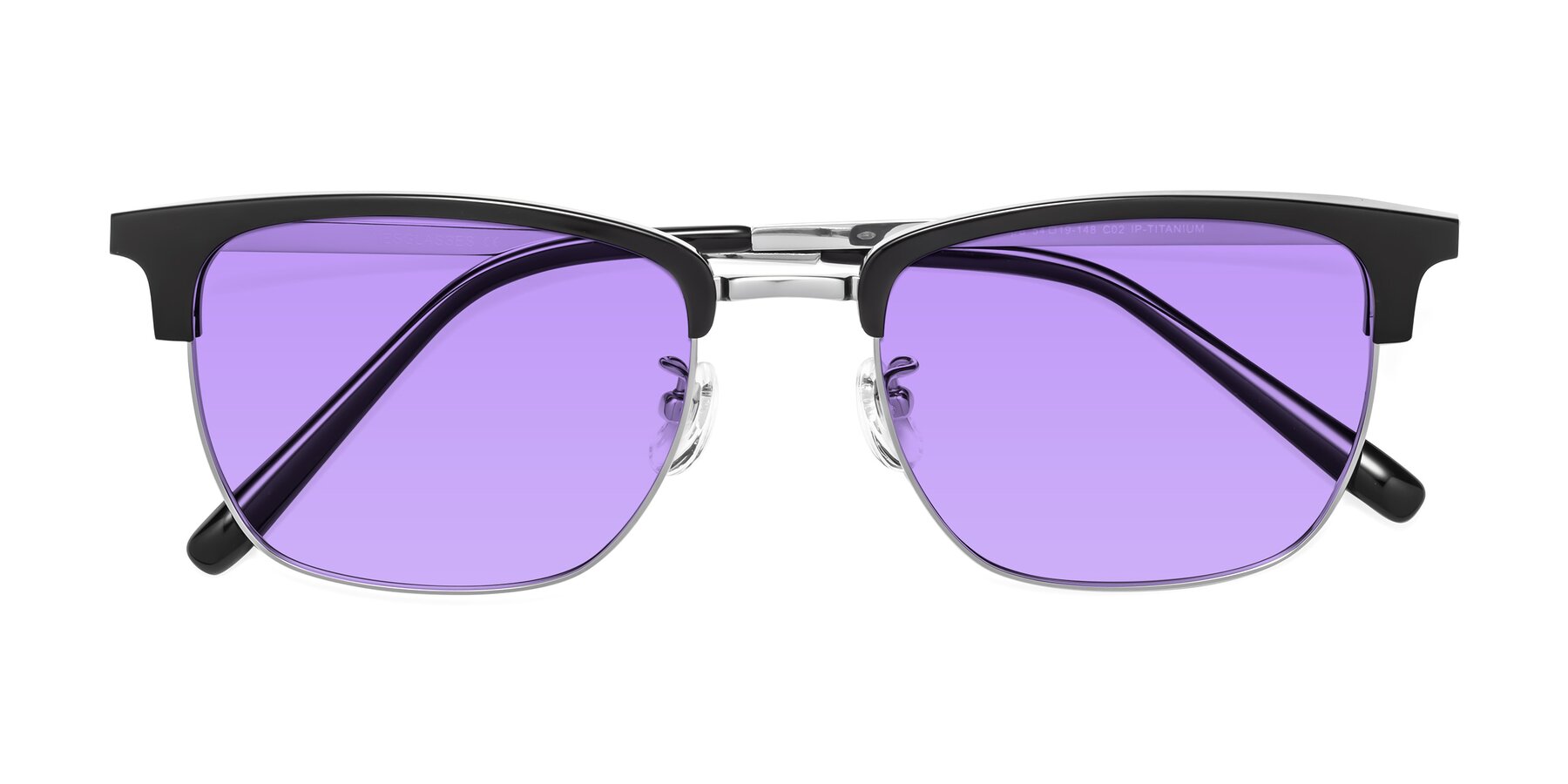 Folded Front of Milpa in Black-Silver with Medium Purple Tinted Lenses