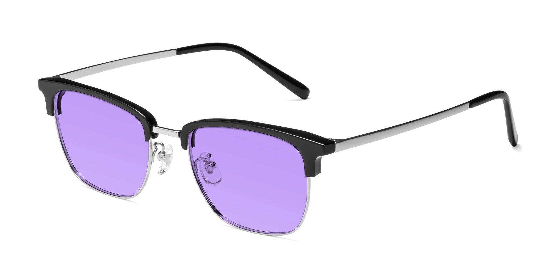 Angle of Milpa in Black-Silver with Medium Purple Tinted Lenses