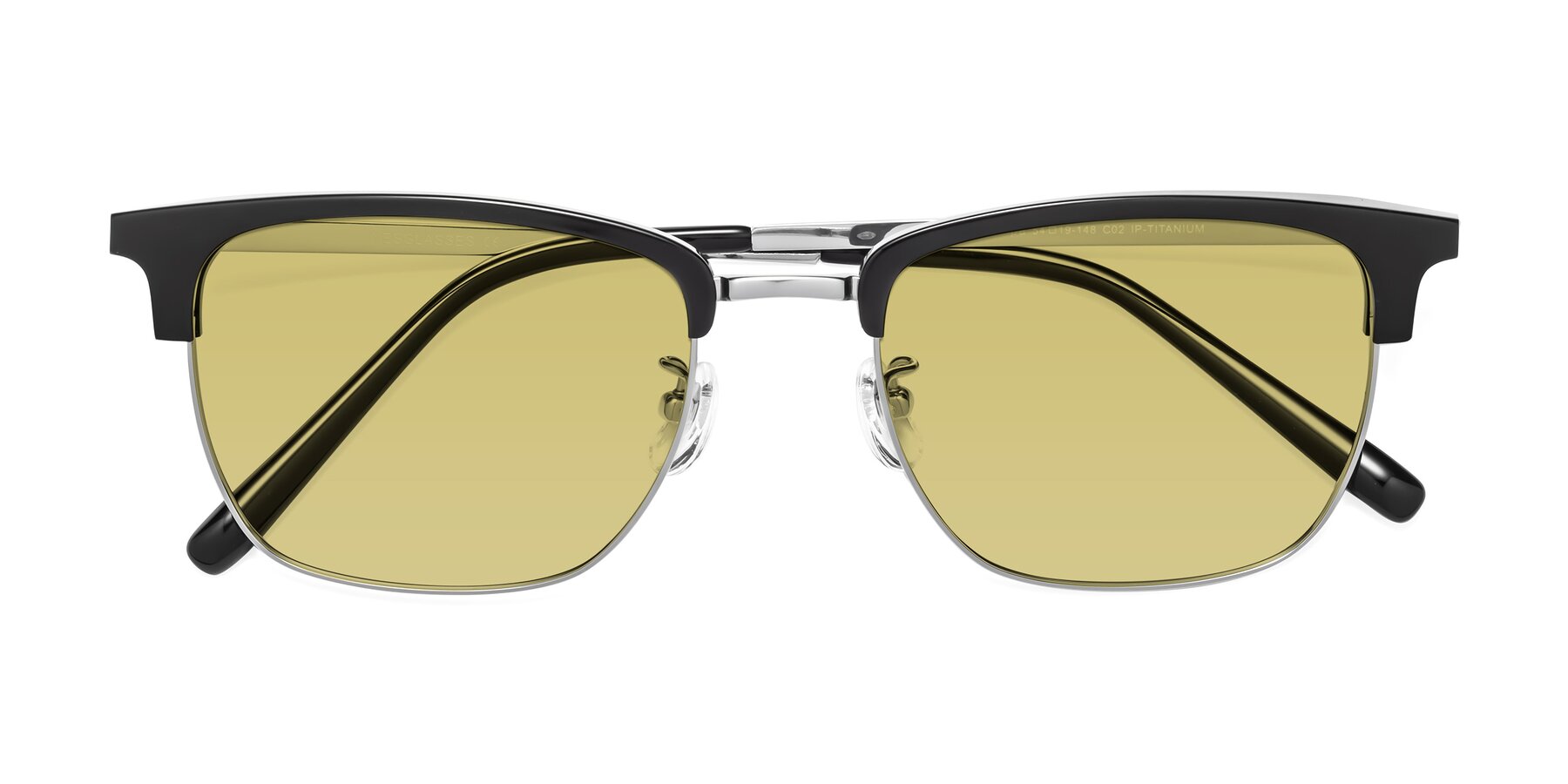 Folded Front of Milpa in Black-Silver with Medium Champagne Tinted Lenses