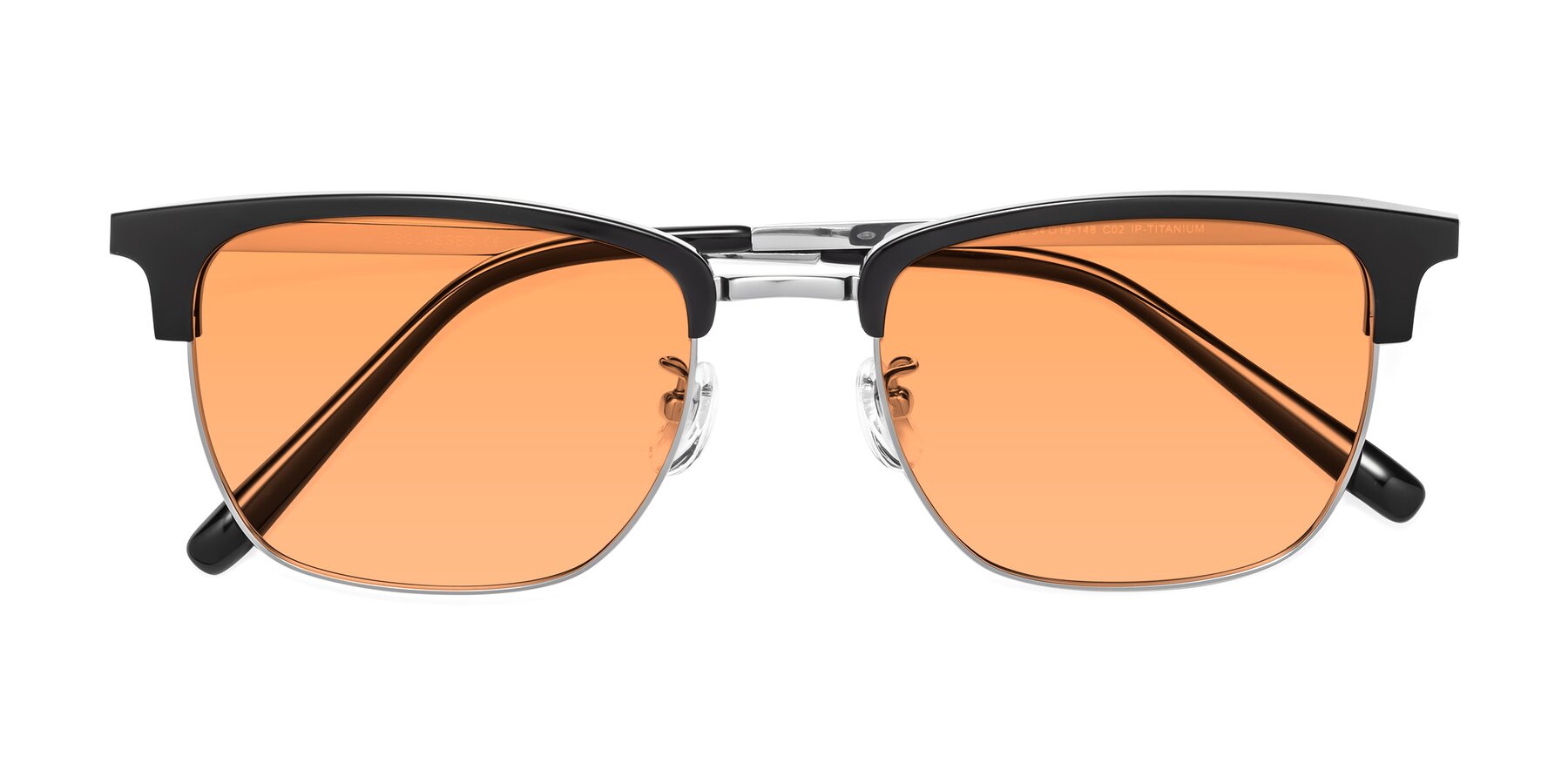 Folded Front of Milpa in Black-Silver with Medium Orange Tinted Lenses