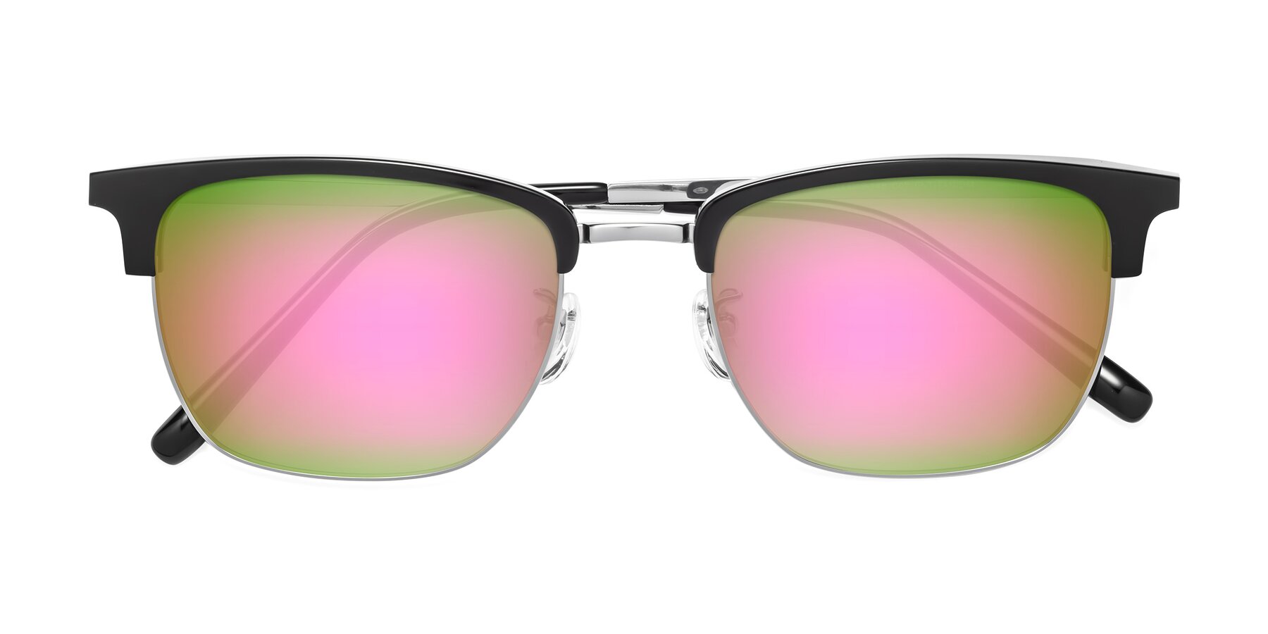 Folded Front of Milpa in Black-Silver with Pink Mirrored Lenses