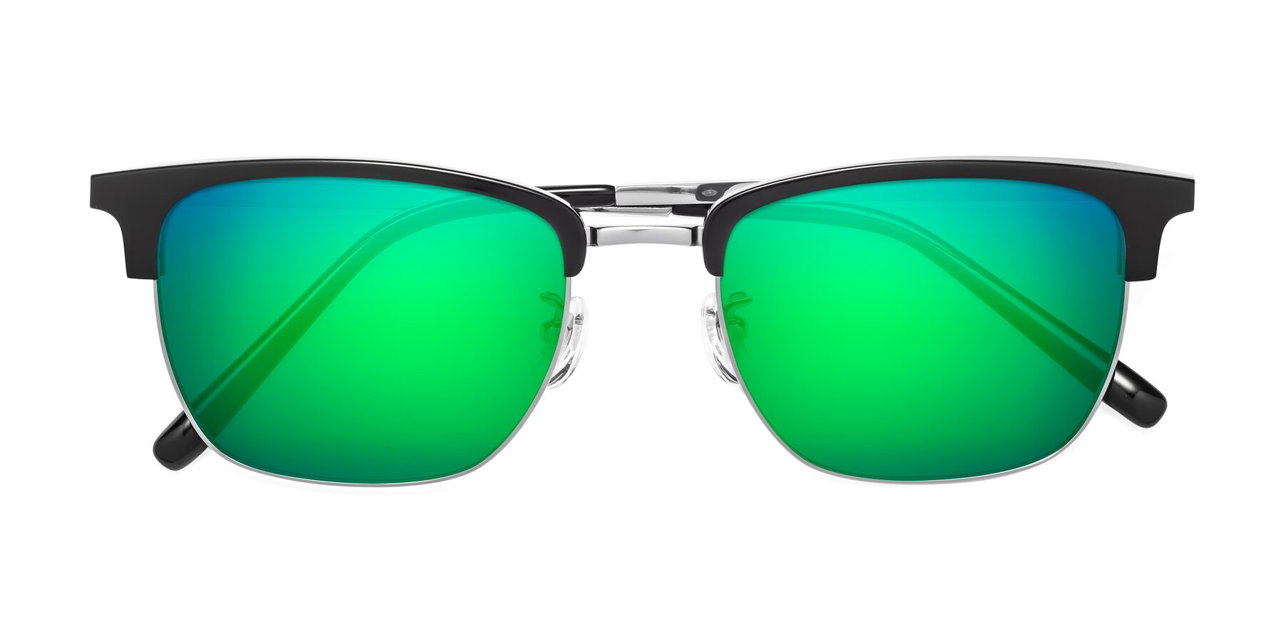 Folded Front of Milpa in Black-Silver with Green Mirrored Lenses