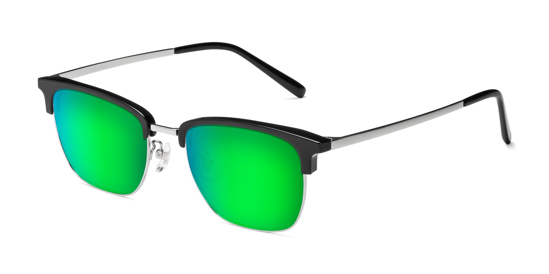 Angle of Milpa in Black-Silver with Green Mirrored Lenses