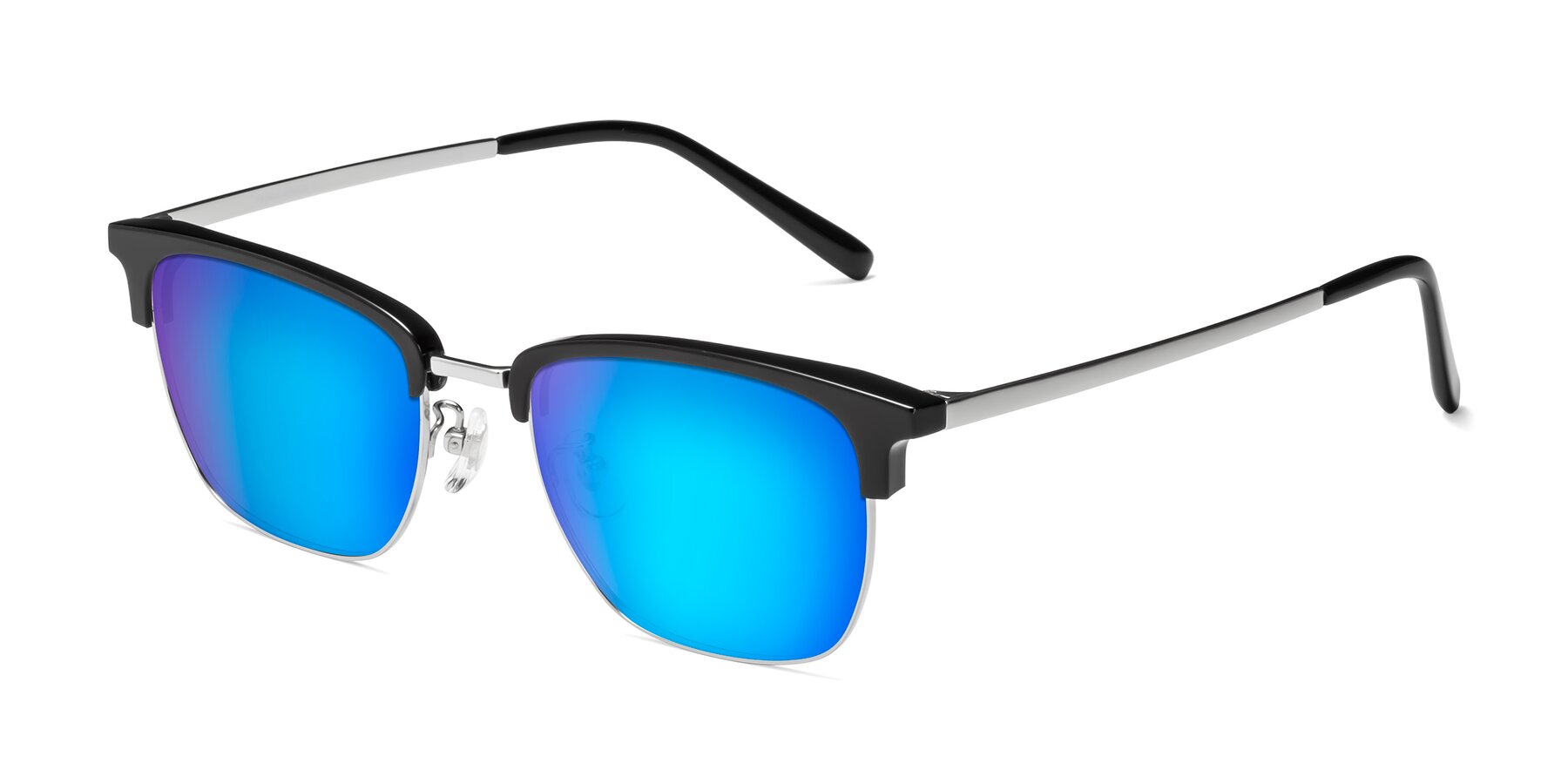 Angle of Milpa in Black-Silver with Blue Mirrored Lenses