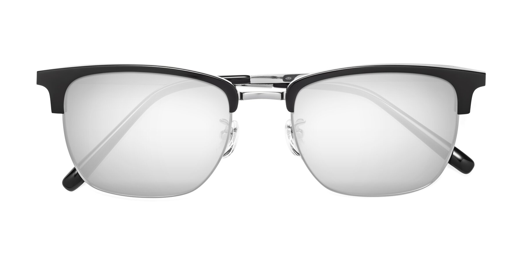 Folded Front of Milpa in Black-Silver with Silver Mirrored Lenses