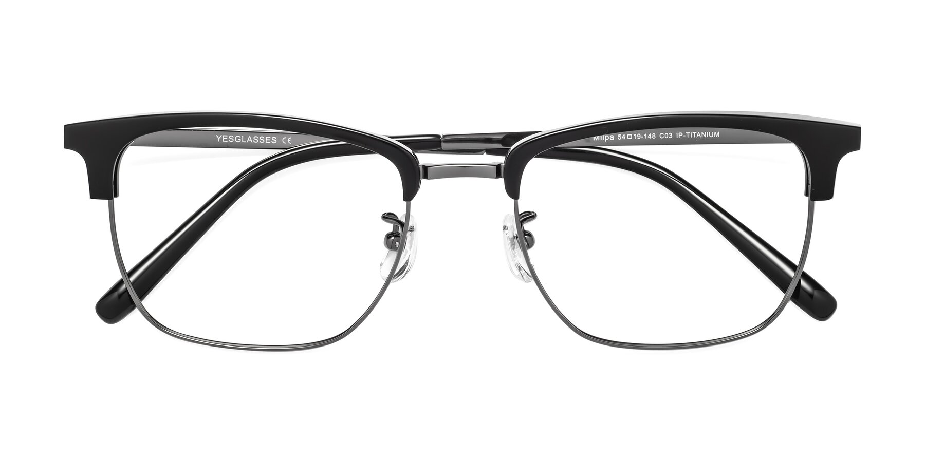 Folded Front of Milpa in Black-Gunmetal with Clear Eyeglass Lenses