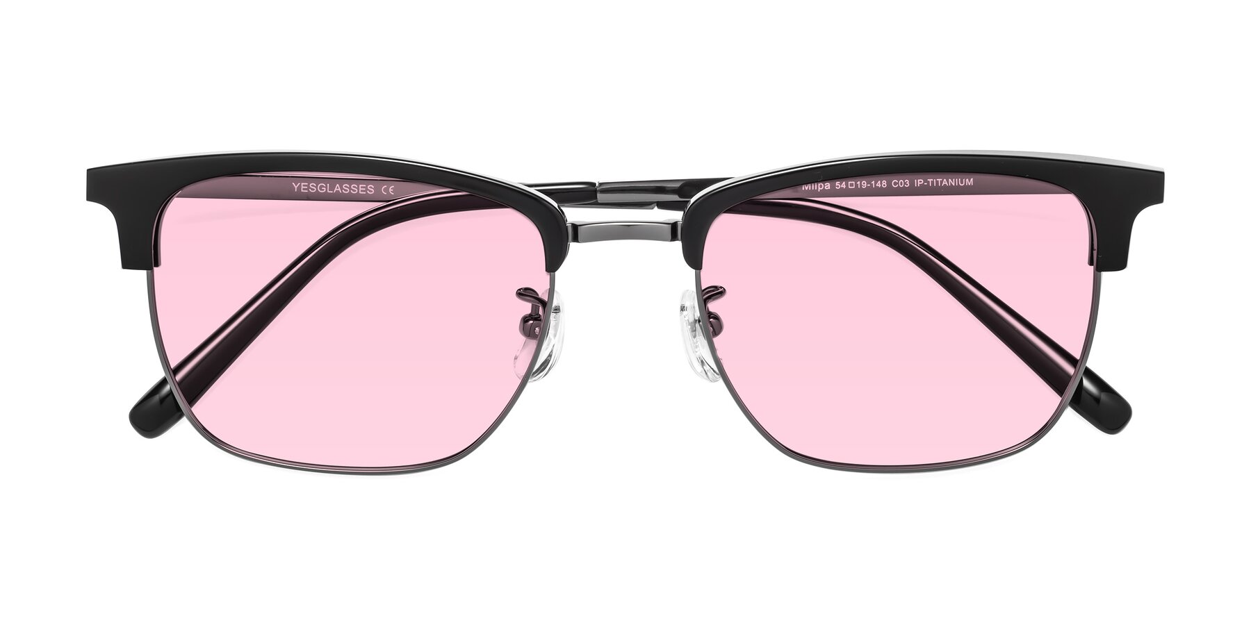 Folded Front of Milpa in Black-Gunmetal with Light Pink Tinted Lenses