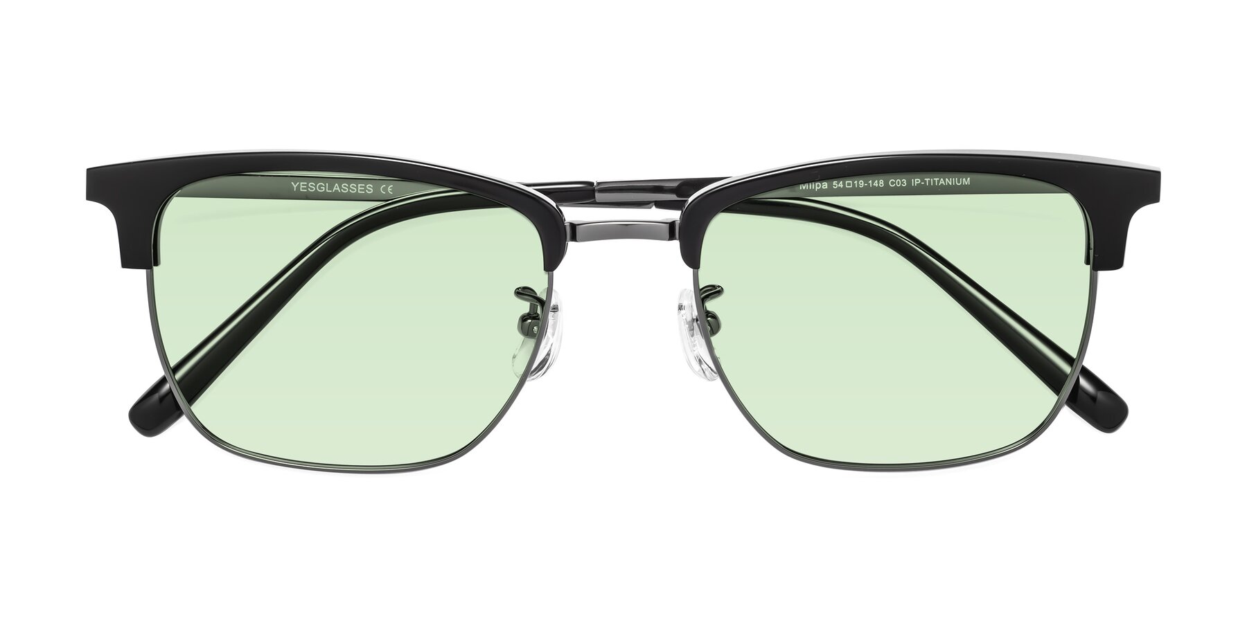 Folded Front of Milpa in Black-Gunmetal with Light Green Tinted Lenses