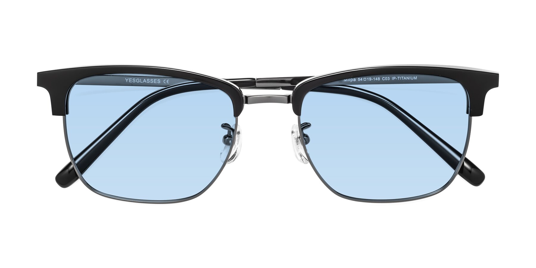 Folded Front of Milpa in Black-Gunmetal with Light Blue Tinted Lenses