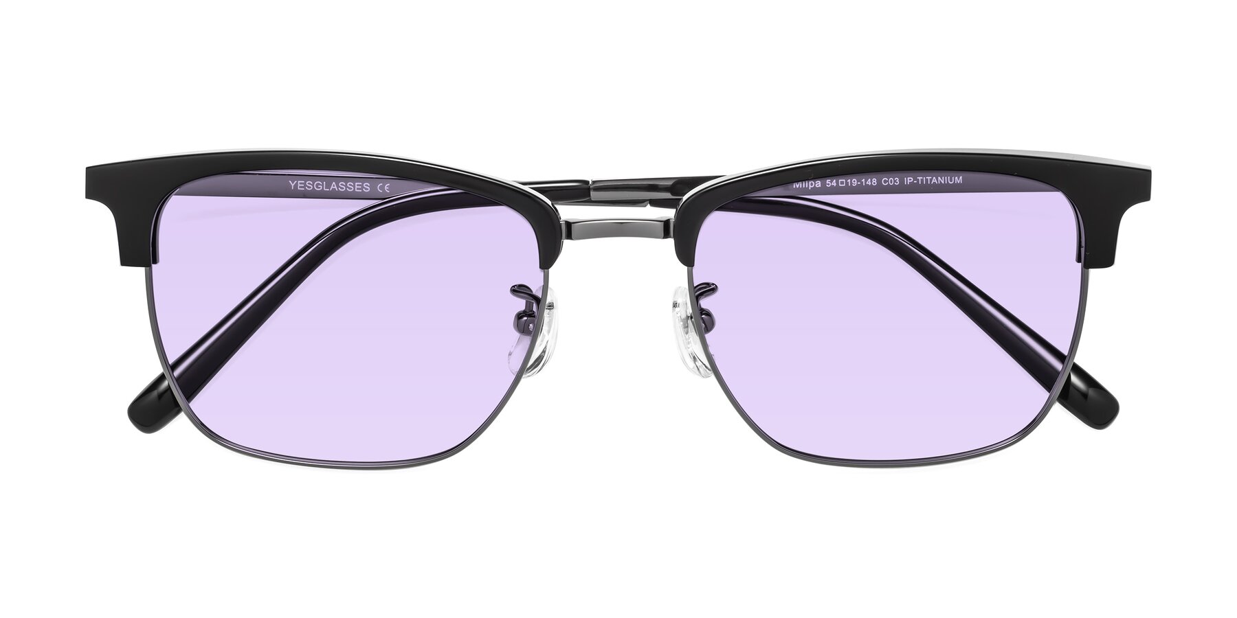Folded Front of Milpa in Black-Gunmetal with Light Purple Tinted Lenses