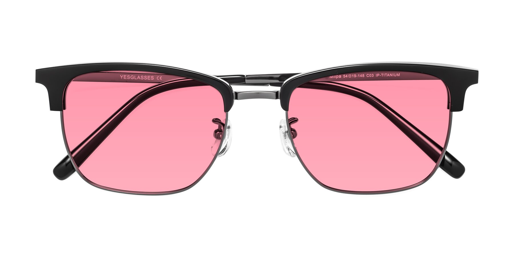 Folded Front of Milpa in Black-Gunmetal with Pink Tinted Lenses