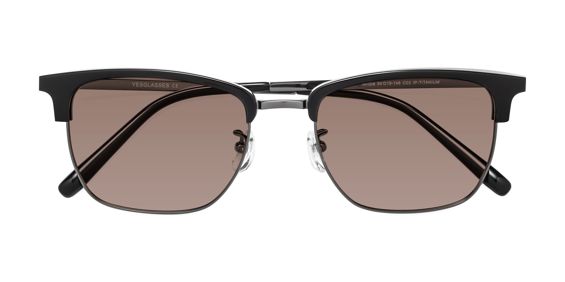 Folded Front of Milpa in Black-Gunmetal with Medium Brown Tinted Lenses