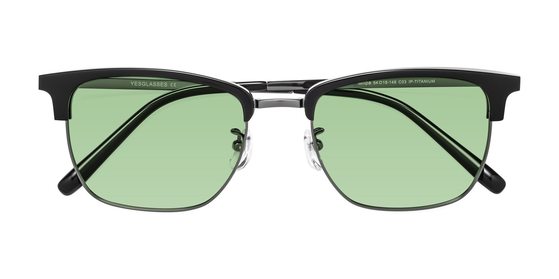Folded Front of Milpa in Black-Gunmetal with Medium Green Tinted Lenses