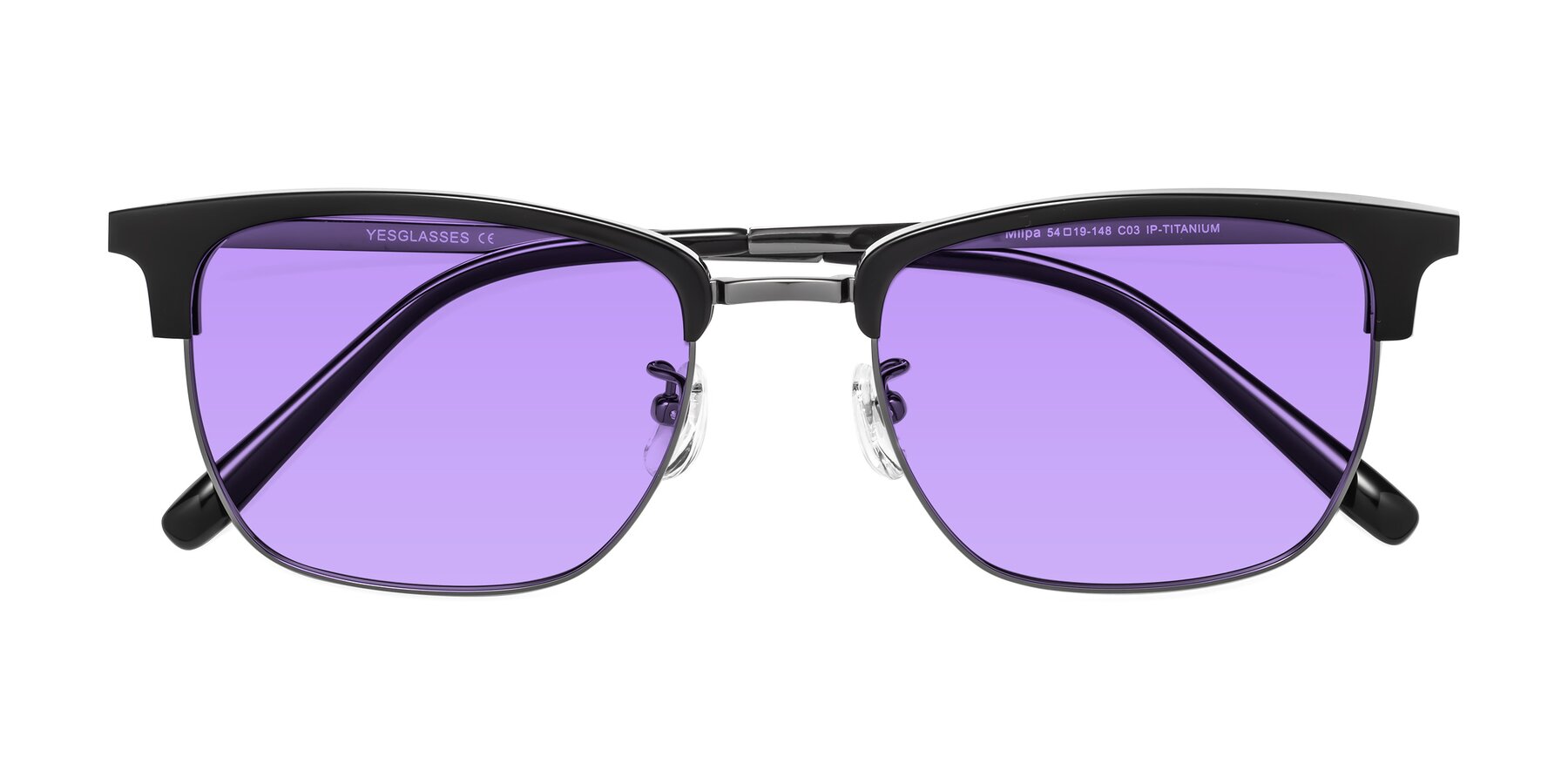 Folded Front of Milpa in Black-Gunmetal with Medium Purple Tinted Lenses