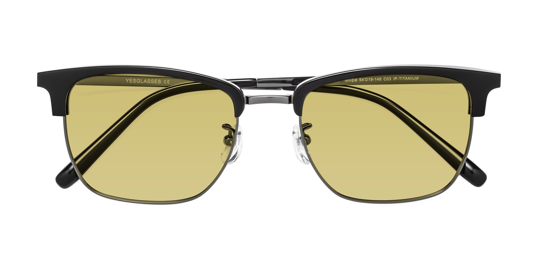 Folded Front of Milpa in Black-Gunmetal with Medium Champagne Tinted Lenses