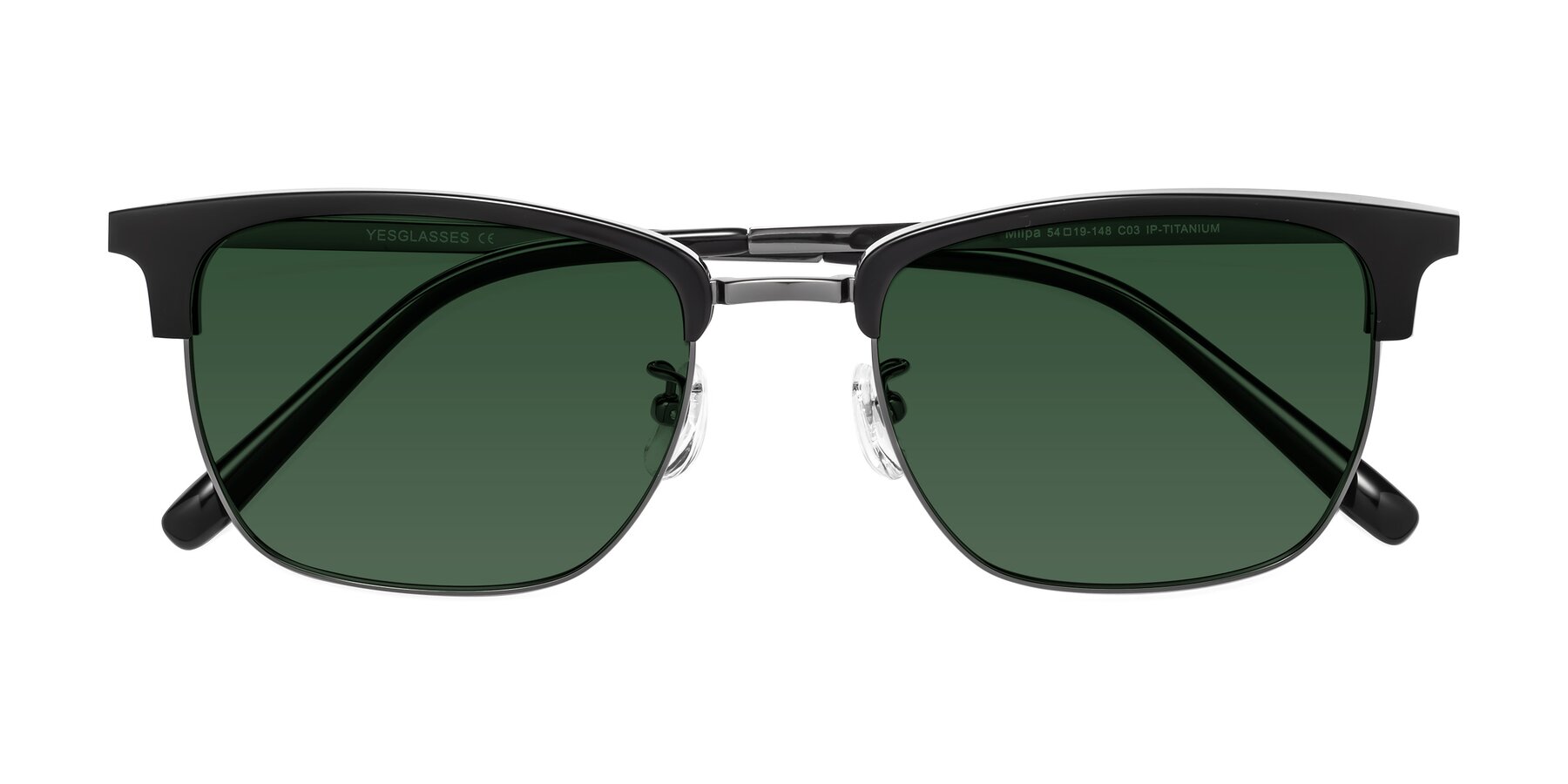 Folded Front of Milpa in Black-Gunmetal with Green Tinted Lenses