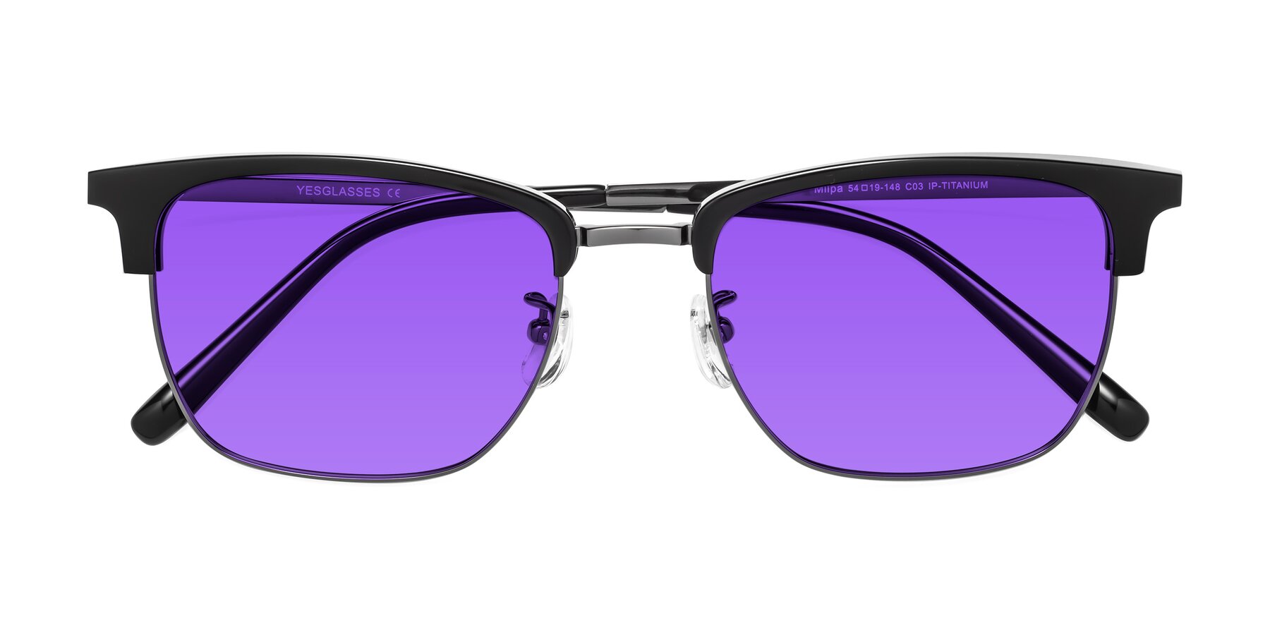 Folded Front of Milpa in Black-Gunmetal with Purple Tinted Lenses