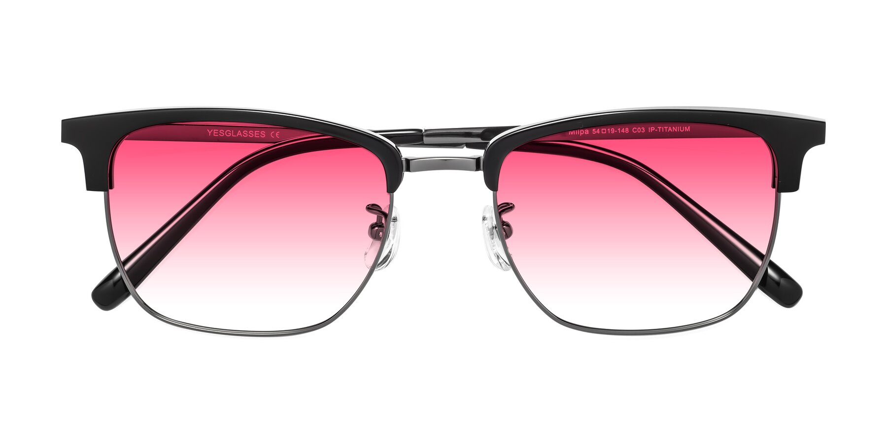 Folded Front of Milpa in Black-Gunmetal with Pink Gradient Lenses