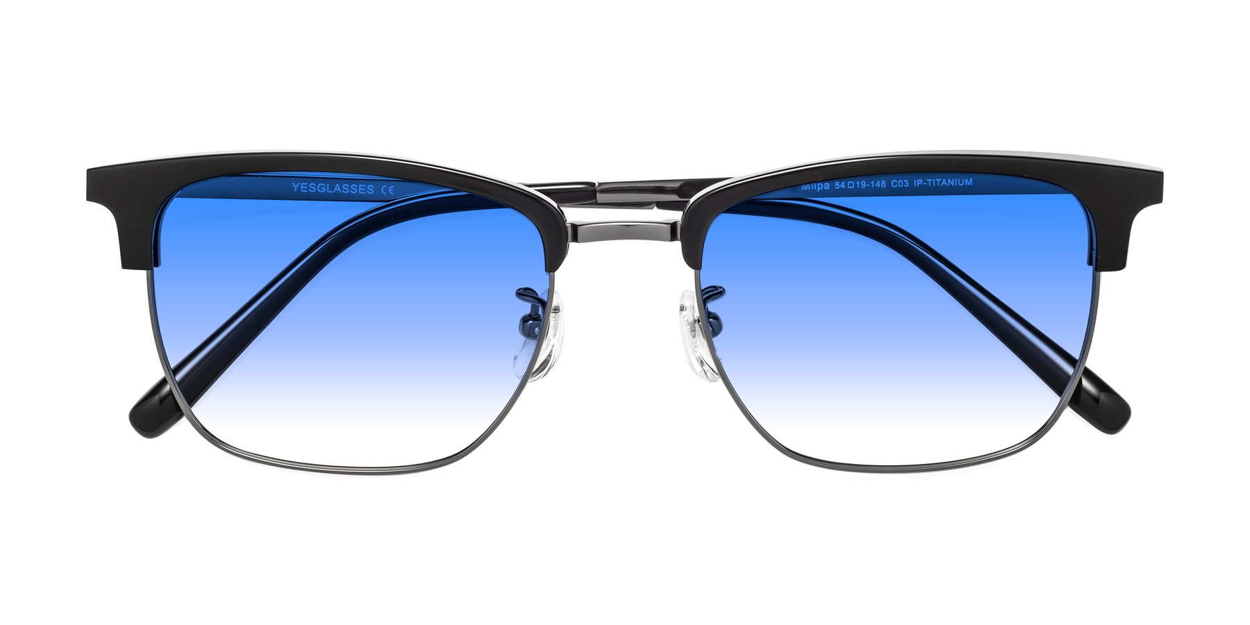 Folded Front of Milpa in Black-Gunmetal with Blue Gradient Lenses