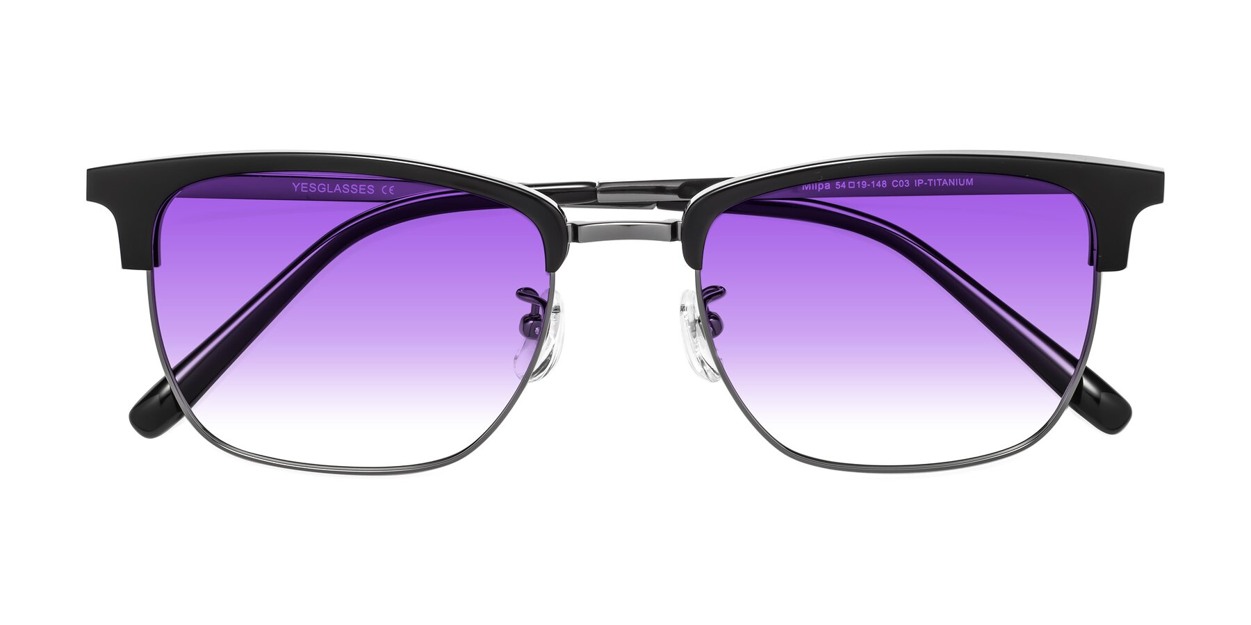 Folded Front of Milpa in Black-Gunmetal with Purple Gradient Lenses