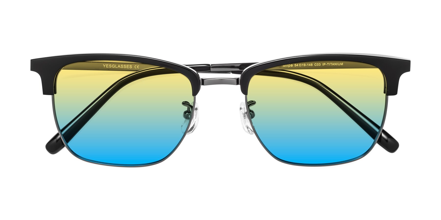 Folded Front of Milpa in Black-Gunmetal with Yellow / Blue Gradient Lenses