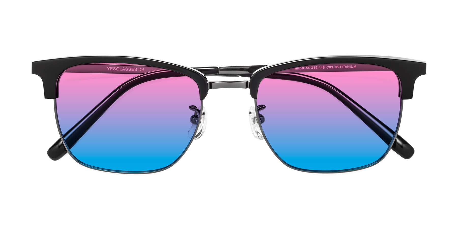 Folded Front of Milpa in Black-Gunmetal with Pink / Blue Gradient Lenses