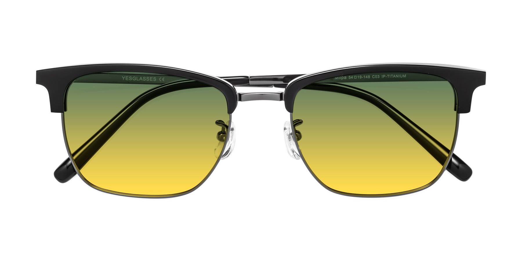 Folded Front of Milpa in Black-Gunmetal with Green / Yellow Gradient Lenses