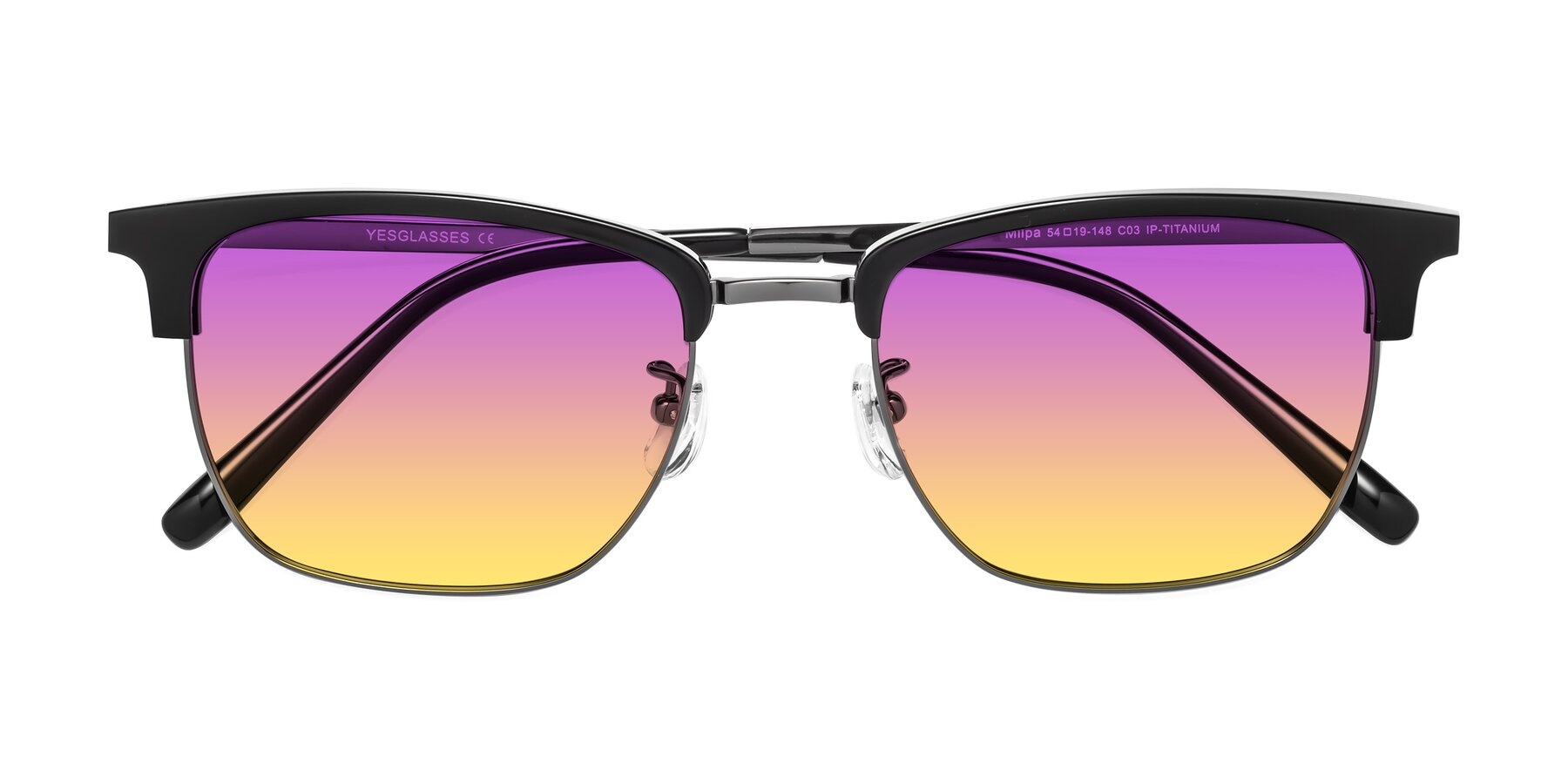 Folded Front of Milpa in Black-Gunmetal with Purple / Yellow Gradient Lenses