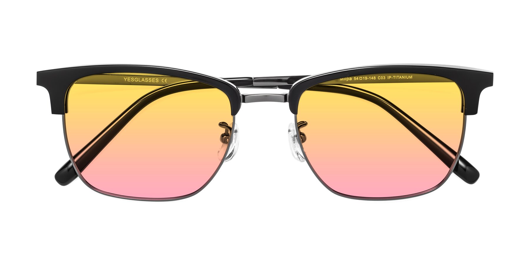 Folded Front of Milpa in Black-Gunmetal with Yellow / Pink Gradient Lenses