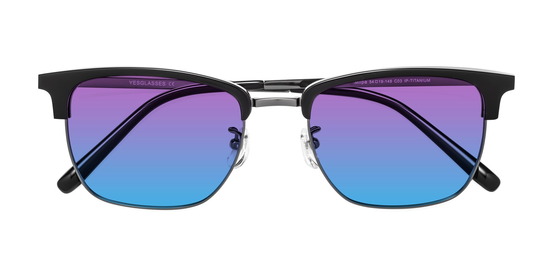 Folded Front of Milpa in Black-Gunmetal with Purple / Blue Gradient Lenses