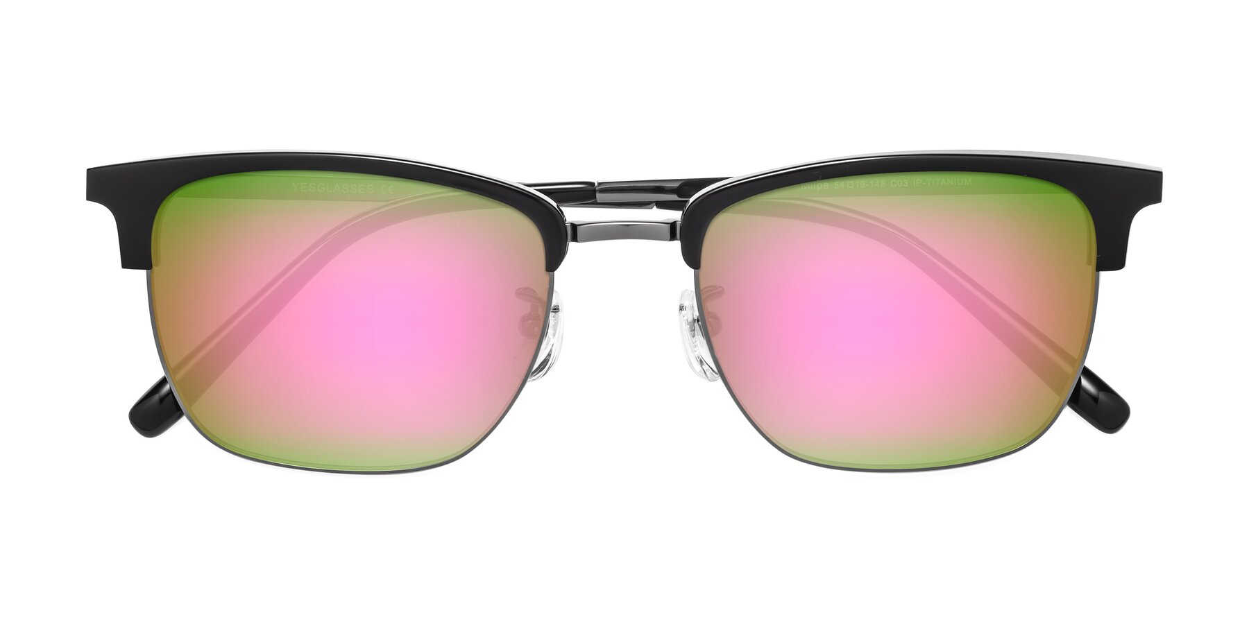 Folded Front of Milpa in Black-Gunmetal with Pink Mirrored Lenses