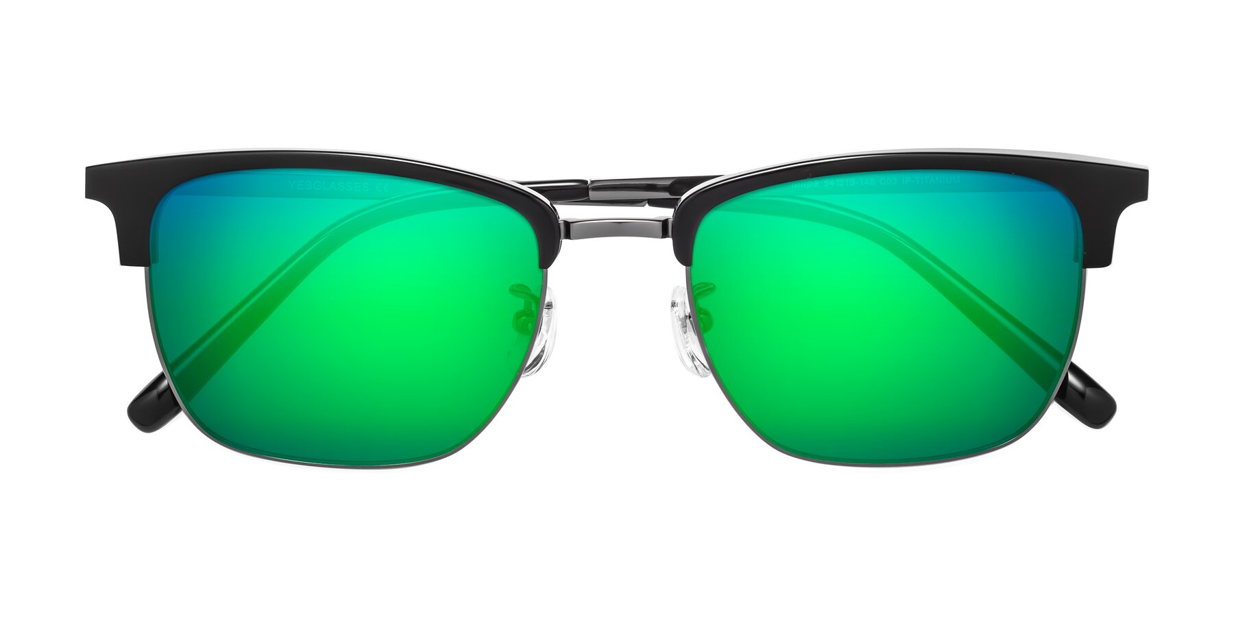 Folded Front of Milpa in Black-Gunmetal with Green Mirrored Lenses