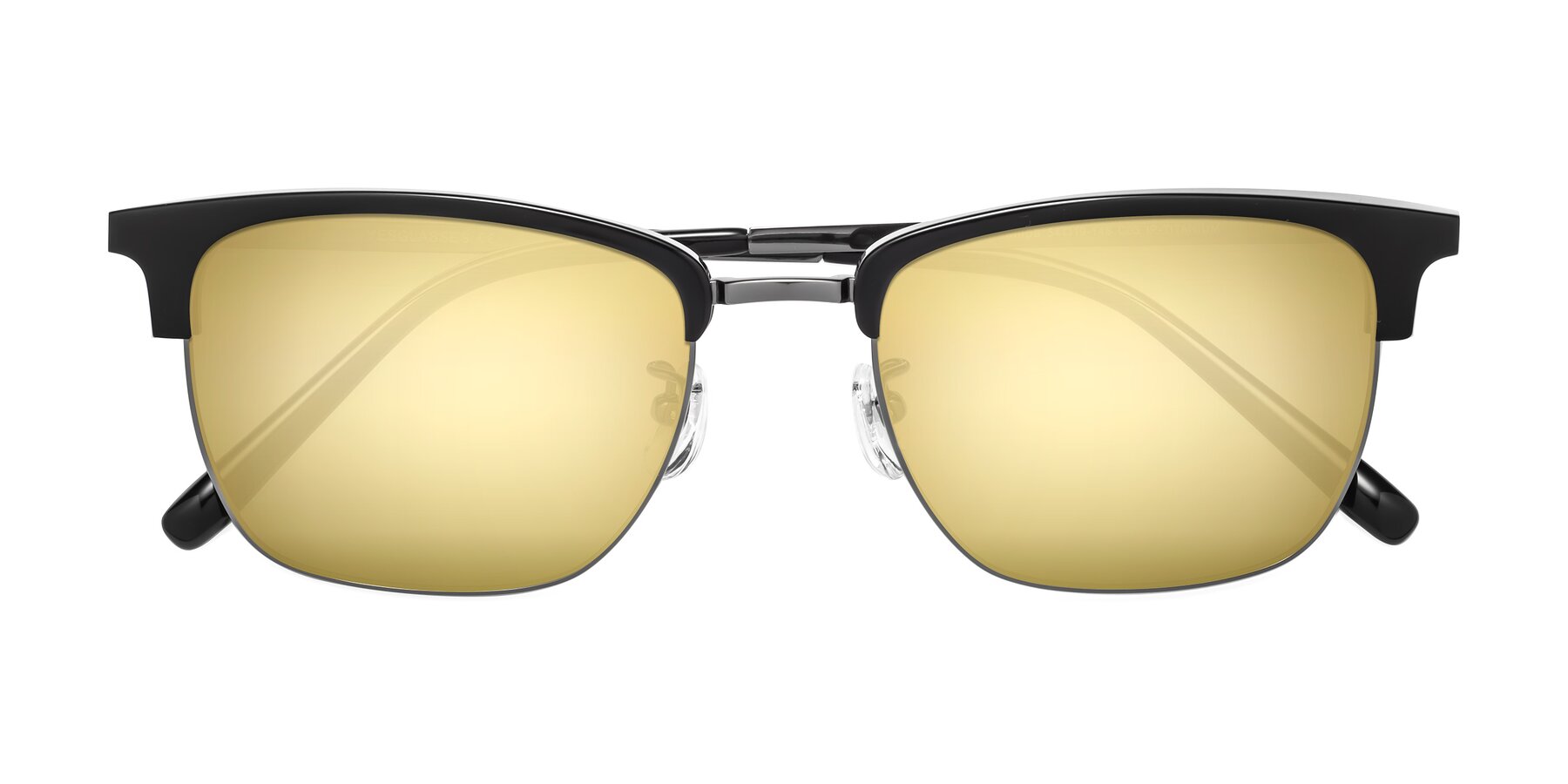 Folded Front of Milpa in Black-Gunmetal with Gold Mirrored Lenses