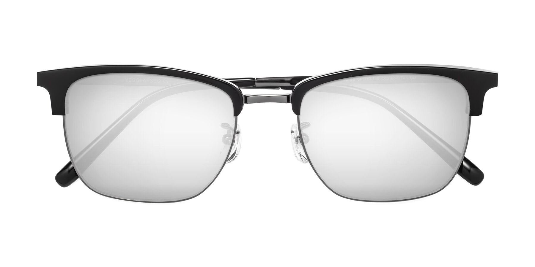 Folded Front of Milpa in Black-Gunmetal with Silver Mirrored Lenses