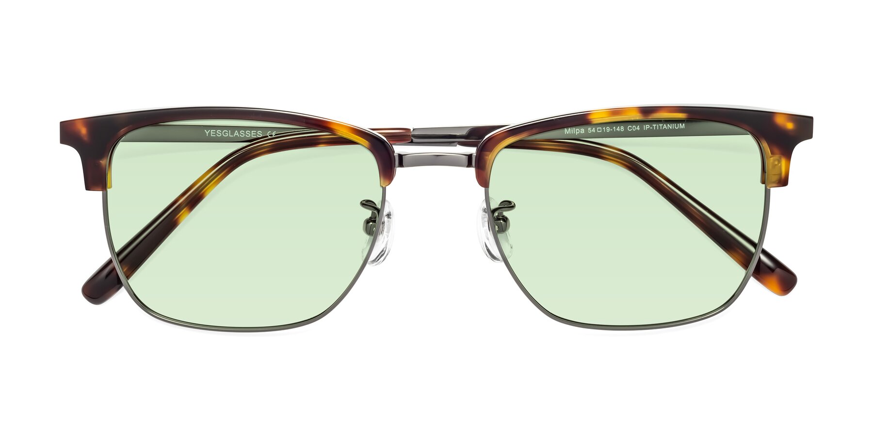 Folded Front of Milpa in Tortoise with Light Green Tinted Lenses