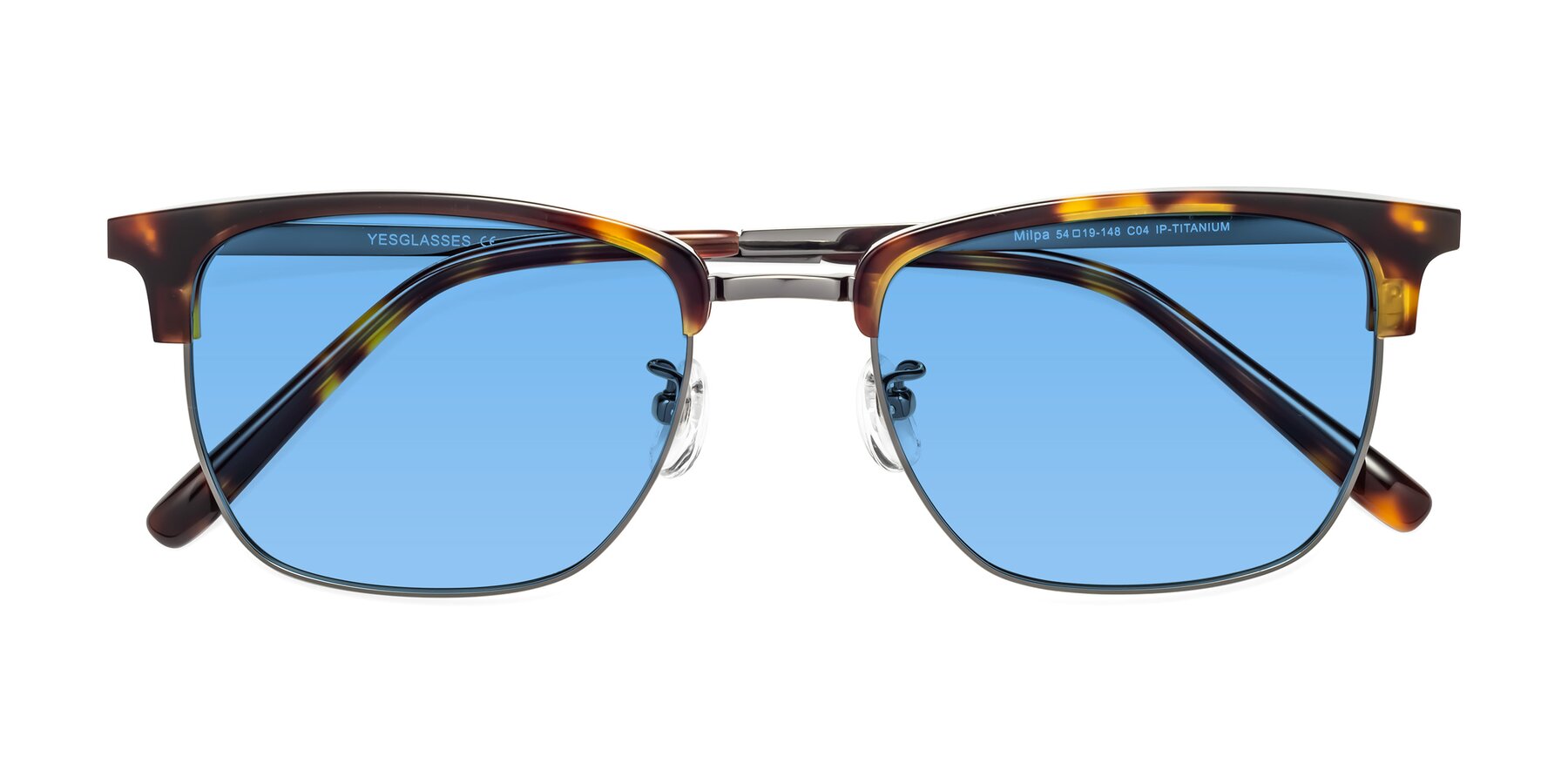 Folded Front of Milpa in Tortoise with Medium Blue Tinted Lenses