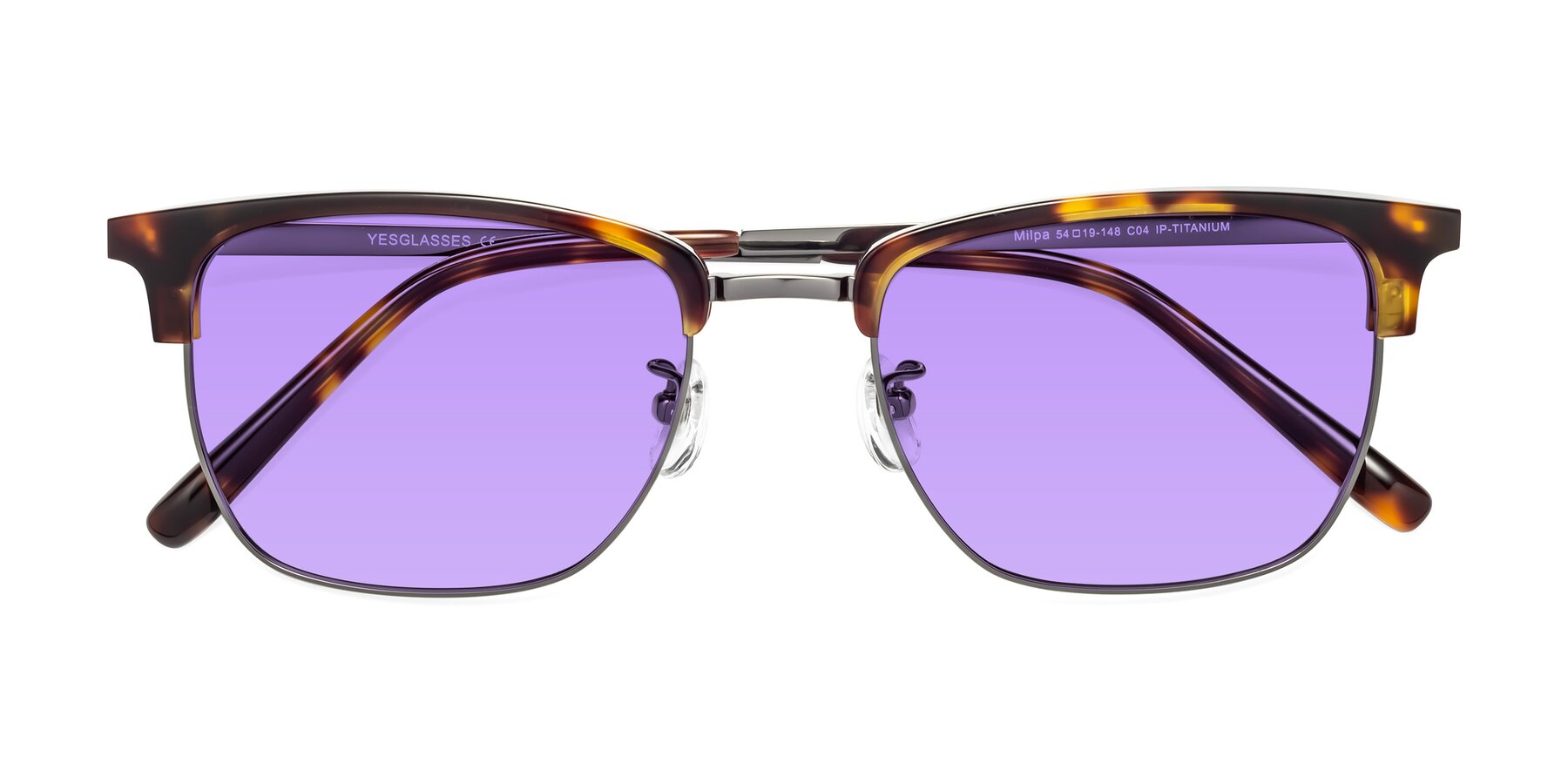 Folded Front of Milpa in Tortoise with Medium Purple Tinted Lenses