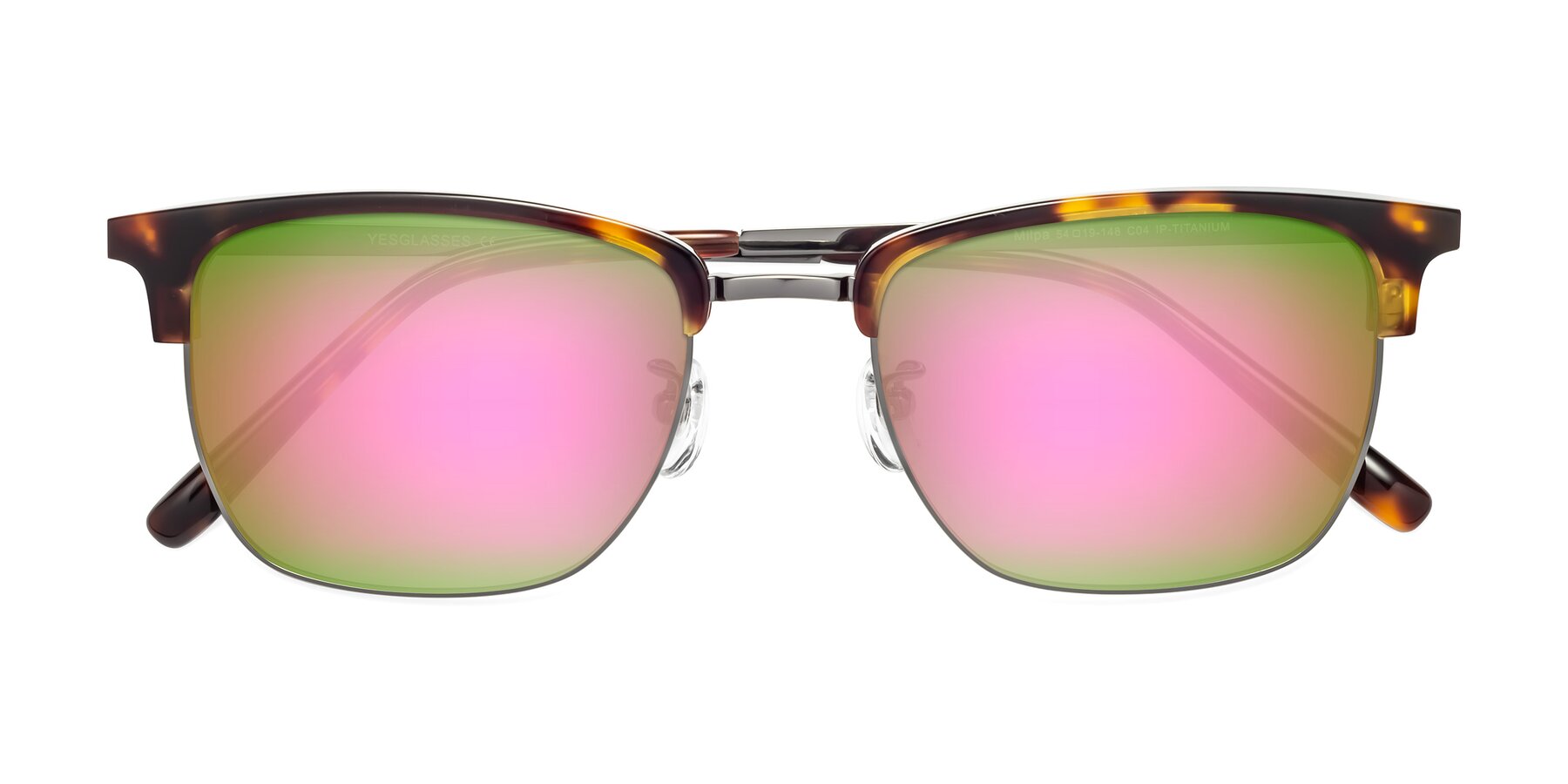 Folded Front of Milpa in Tortoise with Pink Mirrored Lenses