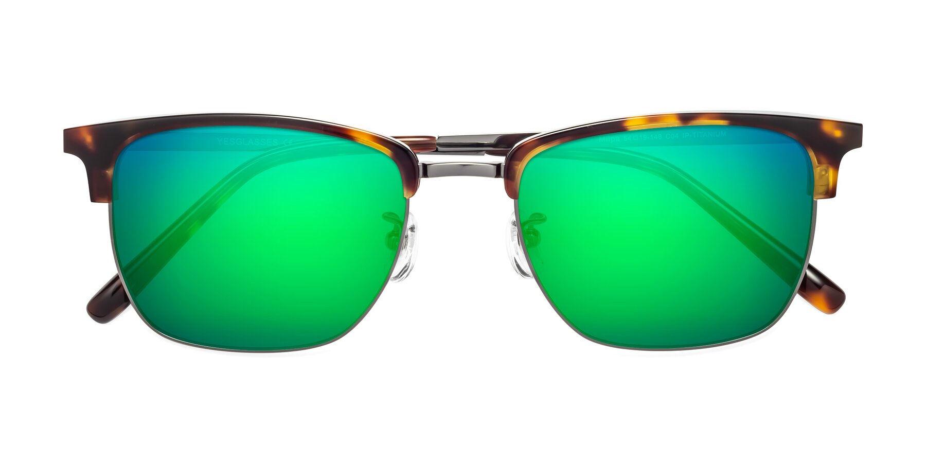 Folded Front of Milpa in Tortoise with Green Mirrored Lenses