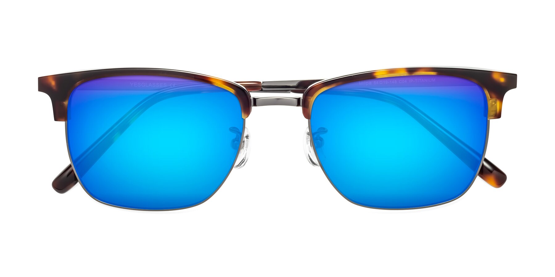 Folded Front of Milpa in Tortoise with Blue Mirrored Lenses