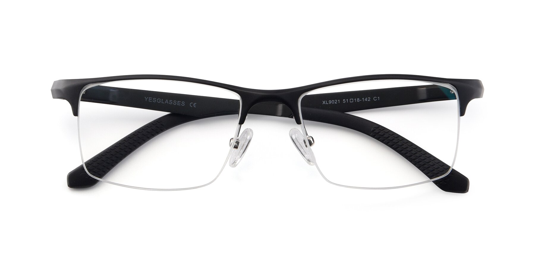Folded Front of XL9021 in Black with Clear Eyeglass Lenses