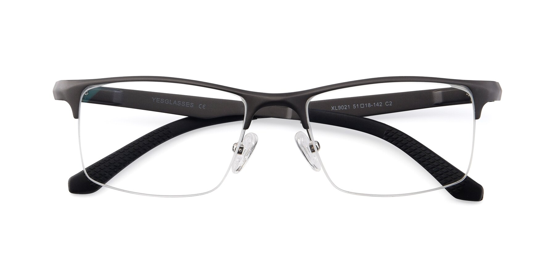 Folded Front of XL9021 in Gunmental with Clear Reading Eyeglass Lenses