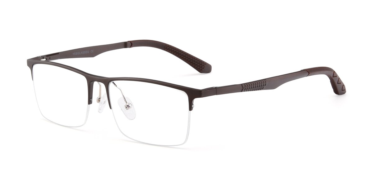 Coffee Magnesium Alloy Rectangle Semi-Rimless Eyeglasses - XL9020