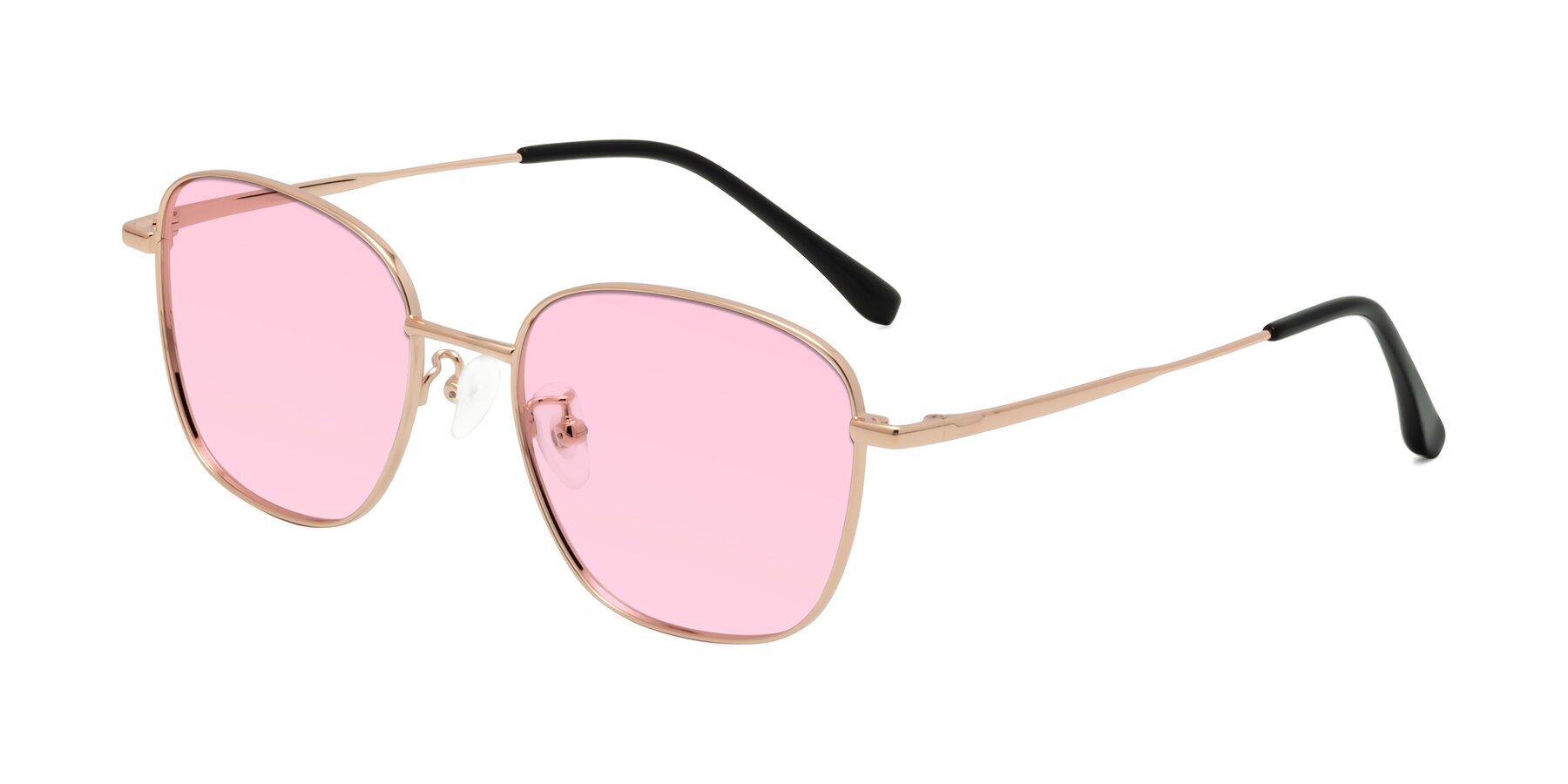Angle of Tim in Rose Gold with Light Pink Tinted Lenses