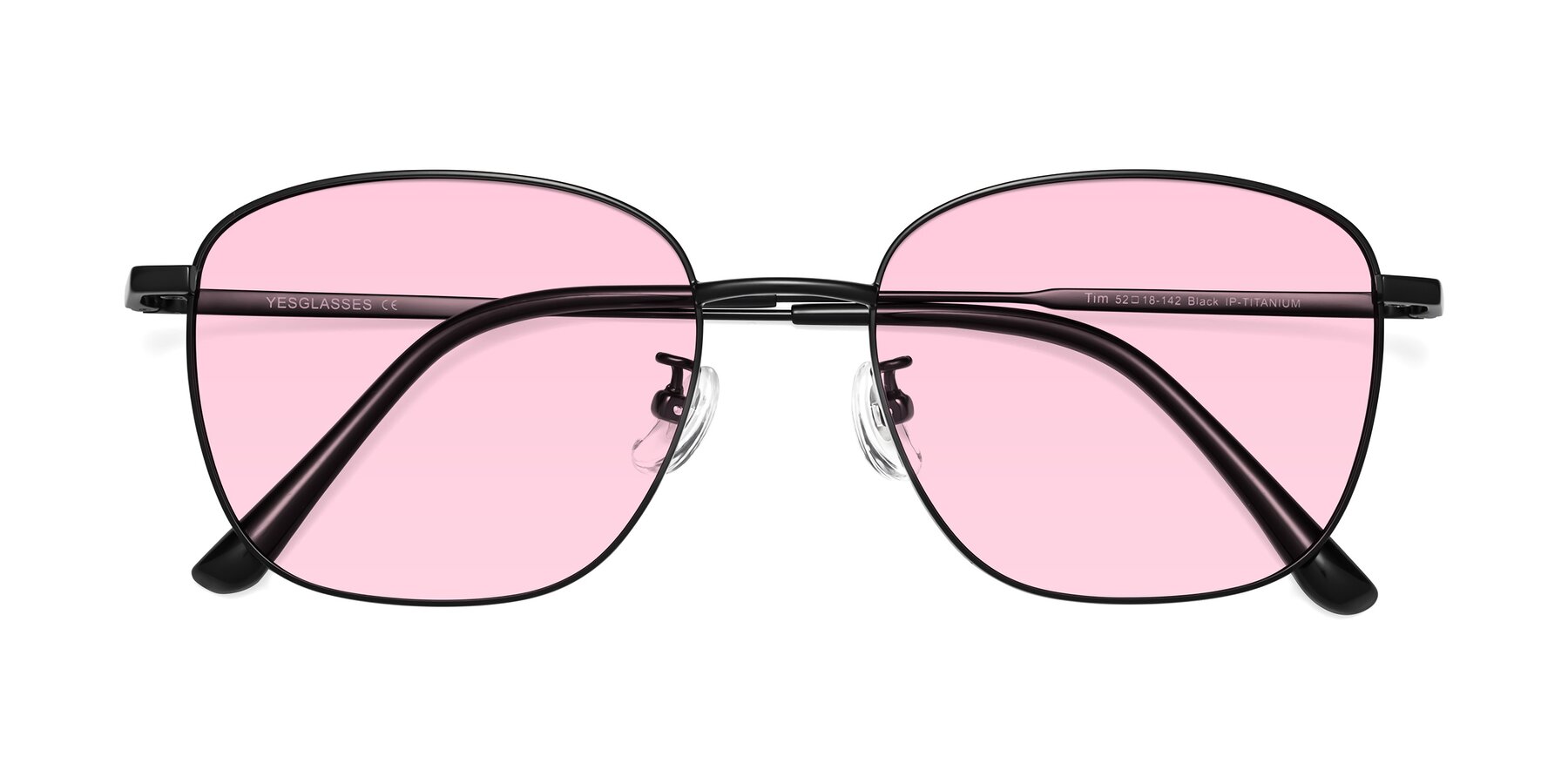 Folded Front of Tim in Black with Light Pink Tinted Lenses