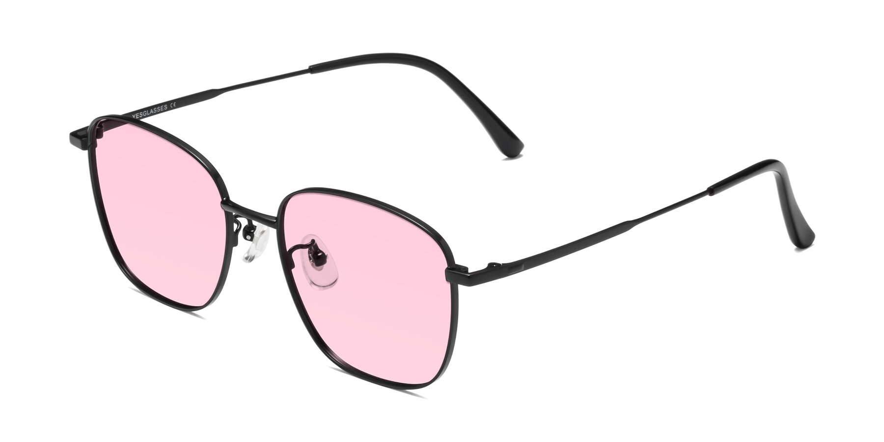 Angle of Tim in Black with Light Pink Tinted Lenses